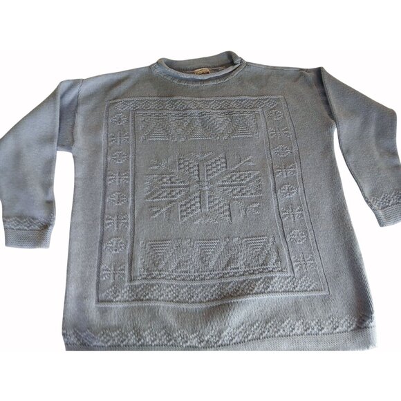 Basic Editions Vintage Light Blue Knit Pullover Sweater Snowflake Pattern Size L - Picture 8 of 15